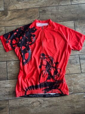 Weimostar Red Cycling Jersey with Black Bike Graphic Sz Full Zip XL Unisex